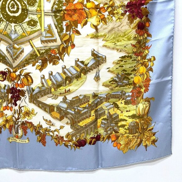 HERMES Carre90 Au Pays de Cocagne at paradise Carre 90 Scarf silk blue - Picture 6 of 8